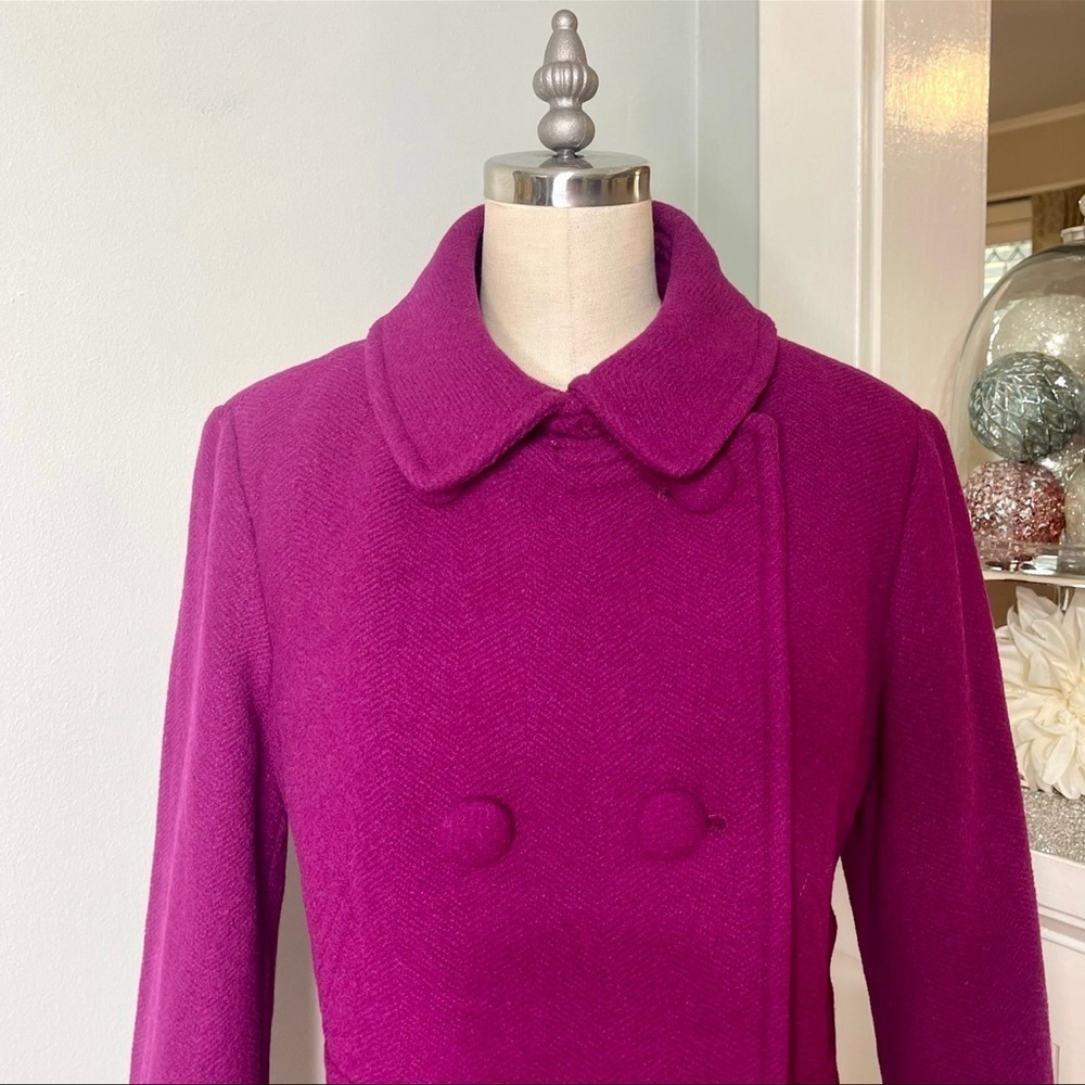 Talbots Wool Blend Peacoat Jacket Magenta Purple Peter Pan Collar Mod Retro 10p - Picture 4 of 14